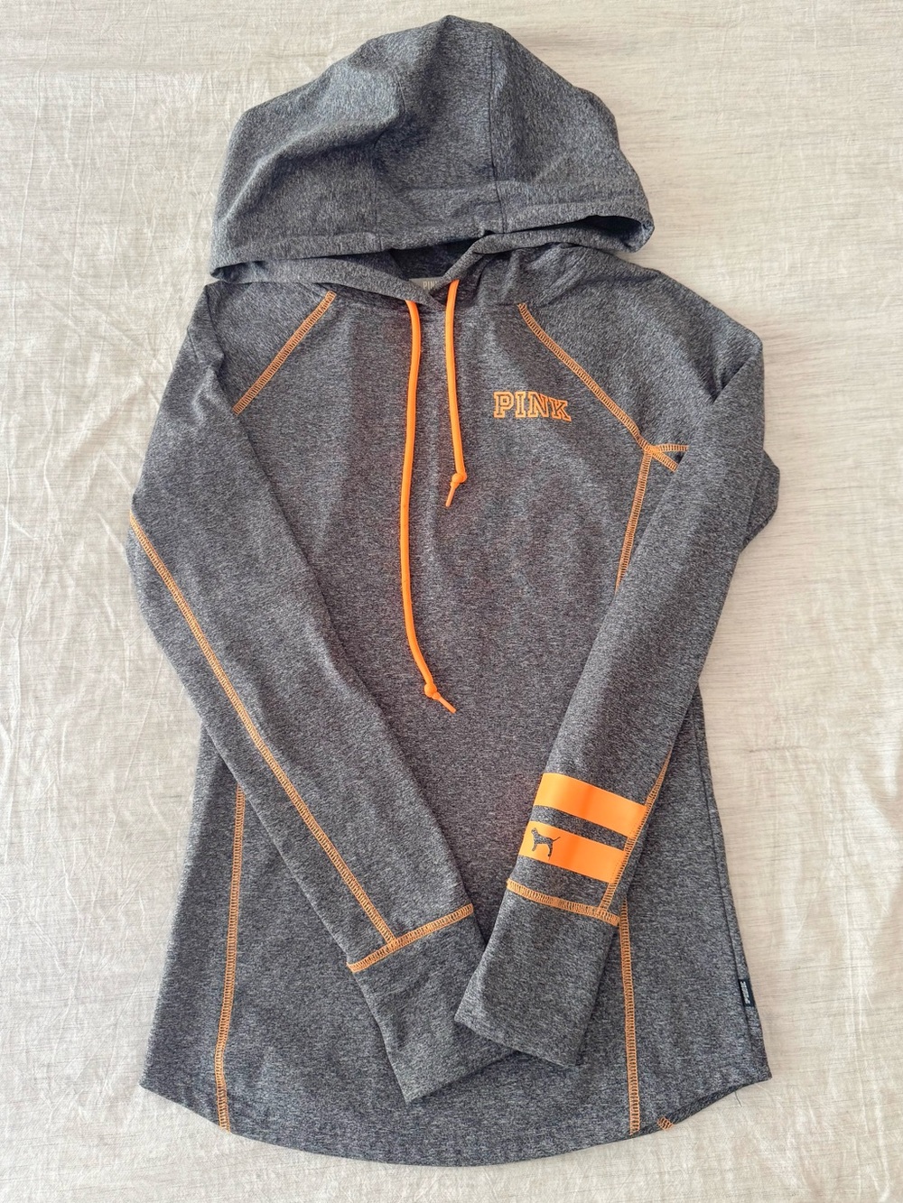 PINK Victoria's Secret Marled Charcoal Gray Hoodie Orange Trim